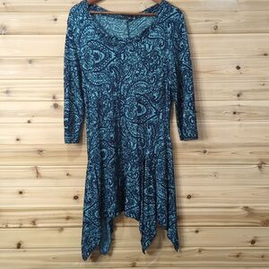 Kaktus Top Womens Large Blue Teal Paisley Print Tunic Art Lagenlook